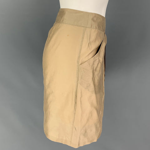 STELLA McCARTNEY Size 6 Khaki Cotton Silk Pleated Above Knee Skirt
