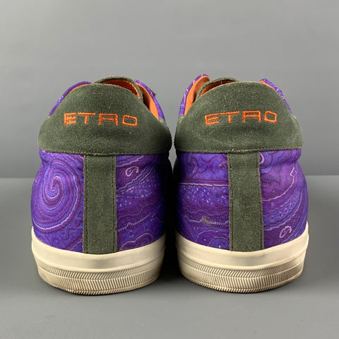 ETRO Size 12 Green Purple Paisley Fabric Sneakers