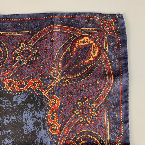 TRUZZI Navy Burgundy Tapestry Silk Pocket Square