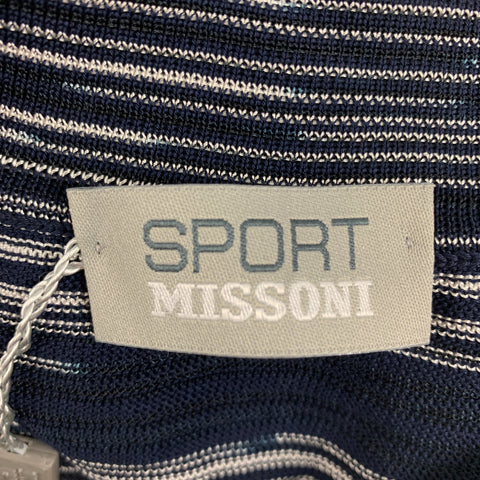 MISSONI SPORT Size S Navy White Stripe Cotton Viscose Buttoned Polo