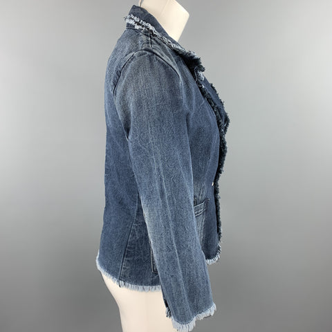 TORTOISE Size S Navy Distressed Raw Hem Denim Blazer