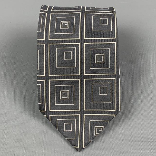GUCCI Grey White Squares Silk Tie