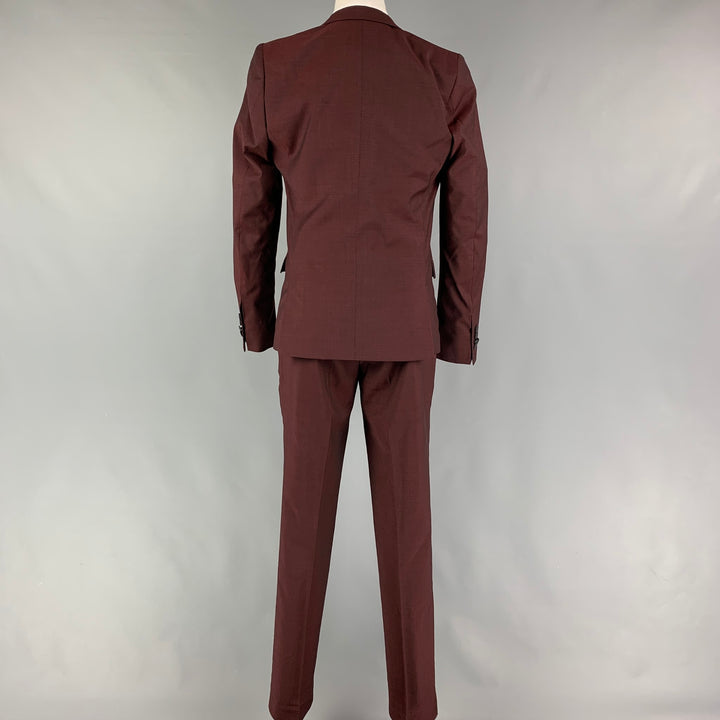 THE KOOPLES Size 34 Burgundy Wool Blend Notch Lapel 3 Piece Suit