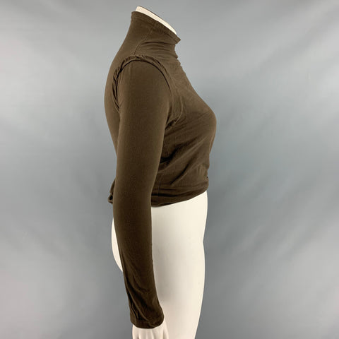 ANN DEMEULEMEESTER Size 8 Green Cotton Mock Neck Casual Top