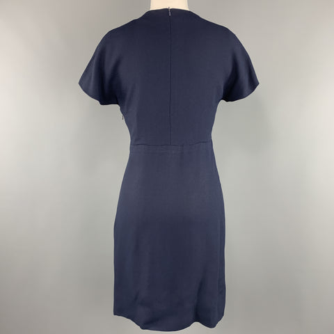 Vintage GIVENCHY Size 6 Navy Crepe Gathered Scoop Neck Cocktail Dress