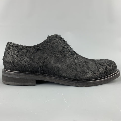 NEIL BARRETT Size 10 Black Textured Suede Cap Toe Lace Up