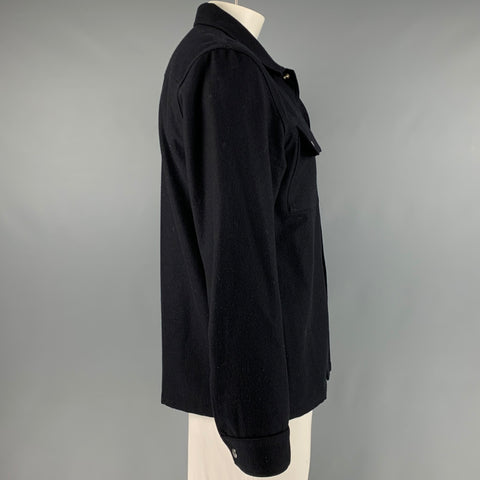 SANDRO Size XXL Black Wool Blend Snaps Long Sleeve Shirt