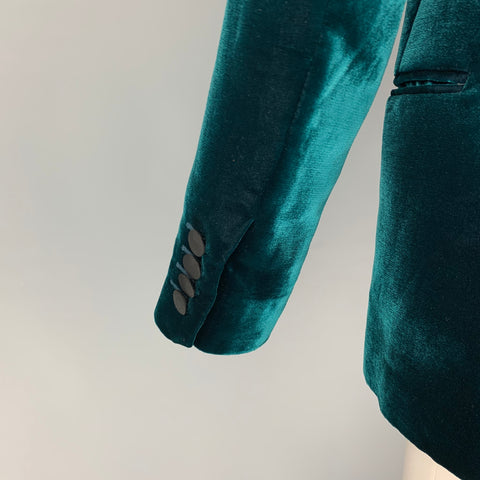 BALLY Size 38 Teal Black Velvet Viscose Silk Shawl Collar Sport Coat