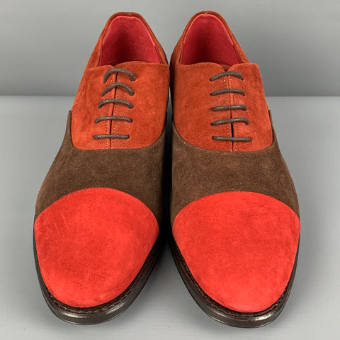 SALVATORE FERRAGAMO Size 9 Red Brown Leather Suede Cap Toe Laces