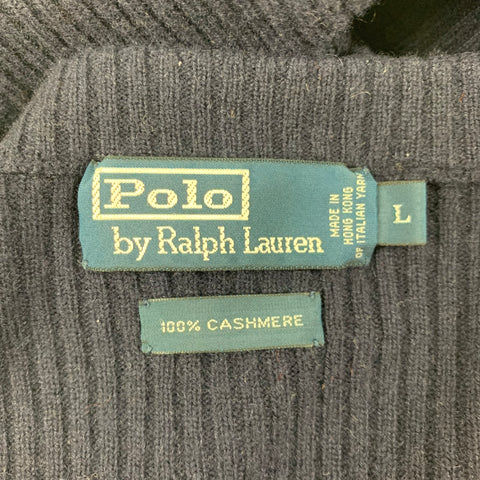 POLO by RALPH LAUREN Size L Navy Tan Cashmere Crew-Neck Sweater