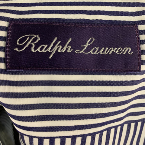 RALPH LAUREN Size XL White & Navy Stripe Cotton French Cuff Long Sleeve Shirt