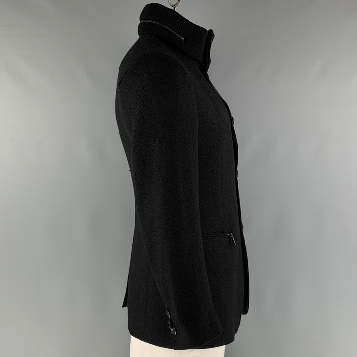 EMPORIO ARMANI Size 42 Black Textured Virgin Wool Jacket