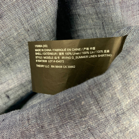 THEORY Size XS Blue Linen Button Down Long Sleeve Shirt