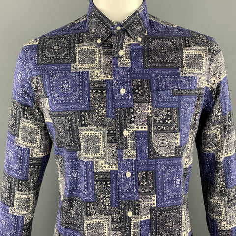 GITMAN VINTAGE Size L Blue & Navy Bandana Cotton Button Down Long Sleeve Shirt