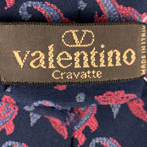 VALENTINO Cravate en soie motif cachemire multicolore bleu marine