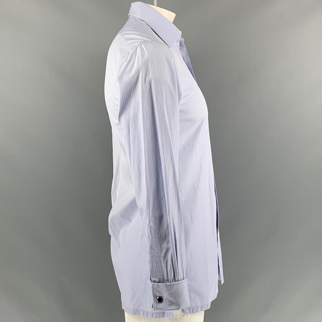CHARVET Camisa de manga larga con botones a rayas de algodón azul y burdeos talla M