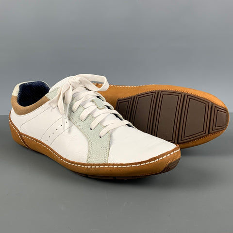 COLE HAAN Size 9.5 White Tan Leather Low Top Sneakers