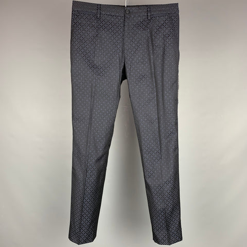 DOLCE & GABBANA Size 36 Navy & White Jacquard Silk Blend Shawl Collar 3 Piece Suit