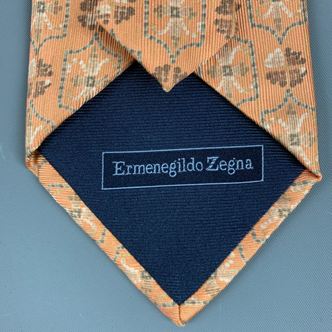ERMENEGILDO ZEGNA Orange Beige Abstract Silk Tie