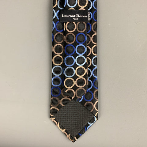 LAURANT BENON Black Blue Print Silk Tie