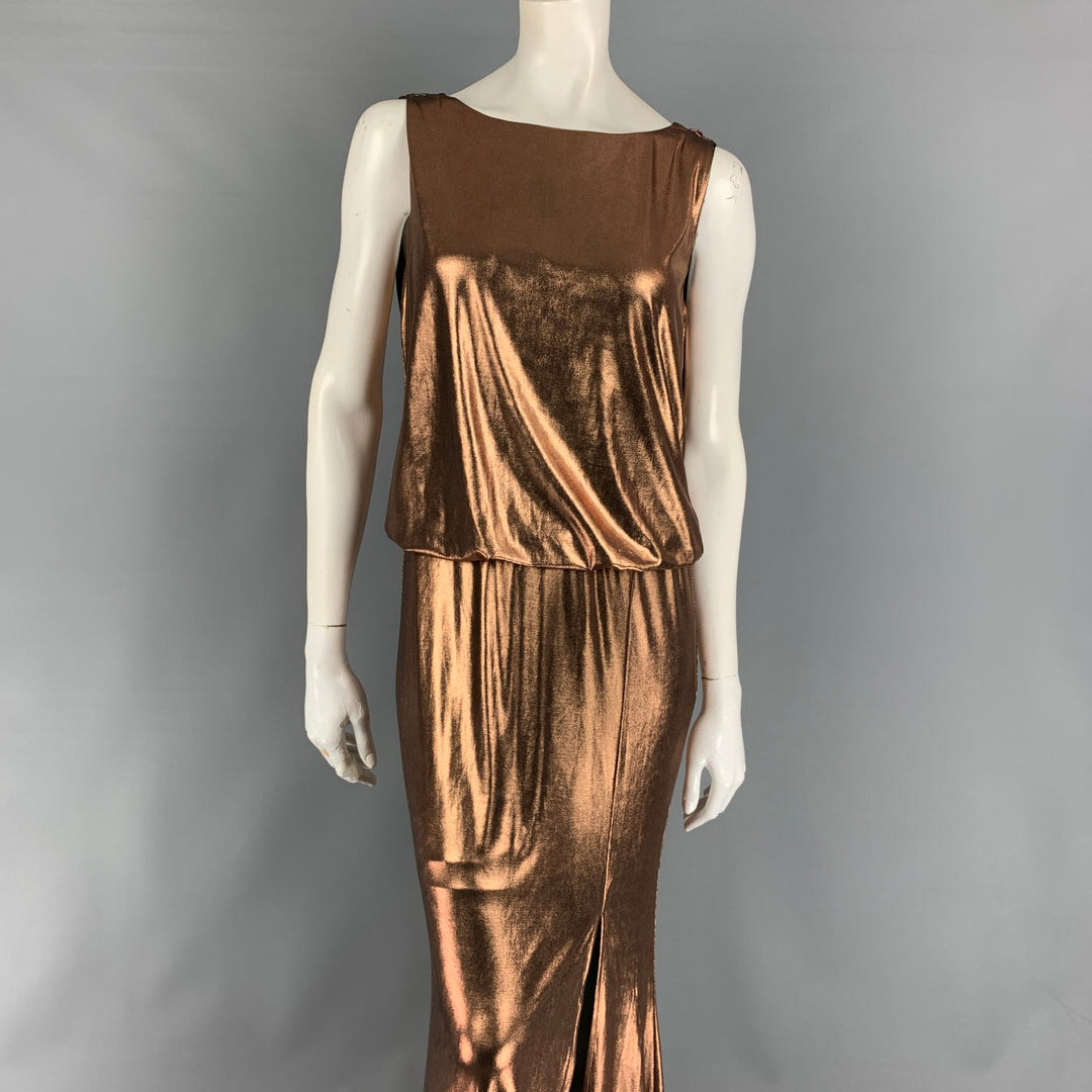RACHEL ZOE Size 2 Copper Metallic Polyester Low Back Gown Sui Generis Designer Consignment RACHEL ZOE Size 2 Copper Metallic Polyester Low Back Gown Sui Generis Designer Consignment