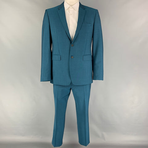BURBERRY LONDON Size 42 R Teal Wool Mohair Notch Lapel Suit