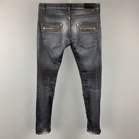 PIERRE BALMAIN Talla 32 Vaqueros con bragueta de botones de algodón desgastado índigo