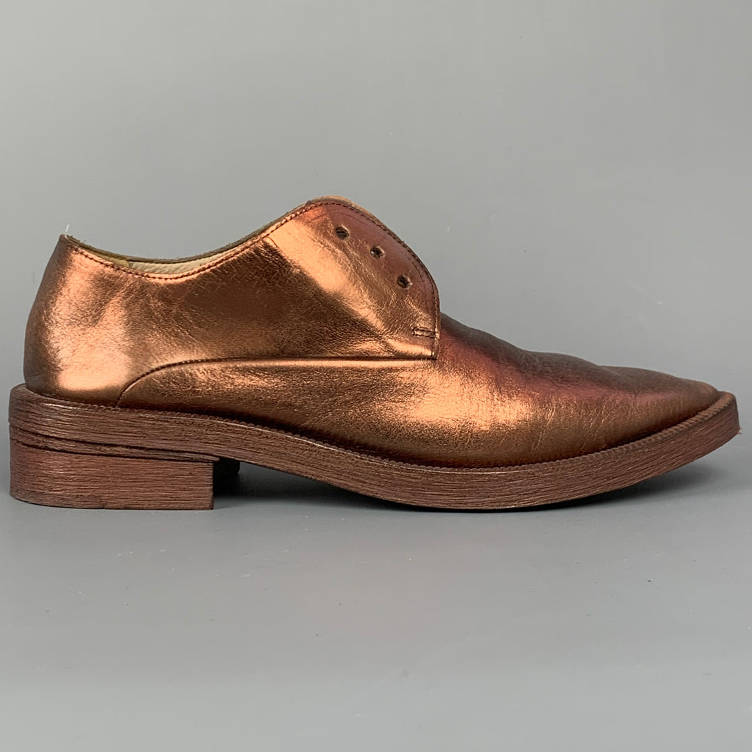 MARSELL Size 7.5 Copper Leather Narrow Toe Flat Laces