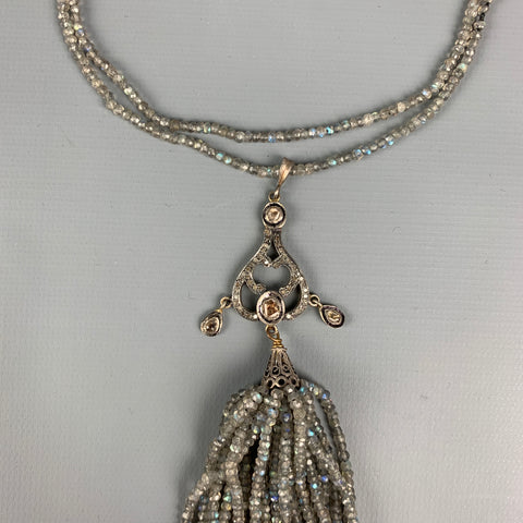 JILL ALBERTS Grey Beaded Labradorite Tassel Necklace