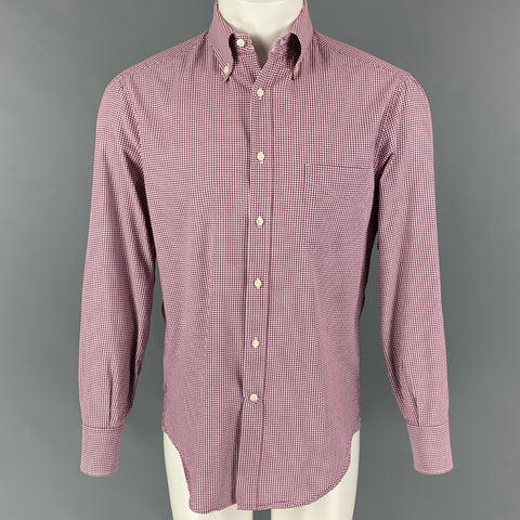 BRUNELLO CUCINELLI Size M Burgundy White Checkered Cotton Long Sleeve Shirt