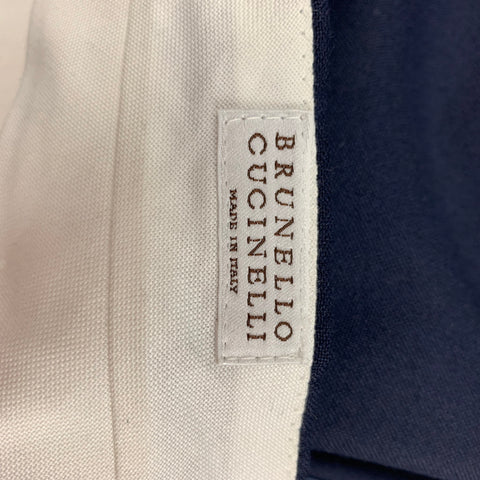 BRUNELLO CUCINELLI Size 40 Navy Cotton Silk Shawl Collar Suit