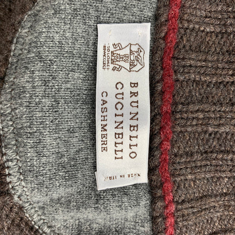 BRUNELLO CUCINELLI Size 42 Brown Cable Knit Cashmere Zip Up Jacket