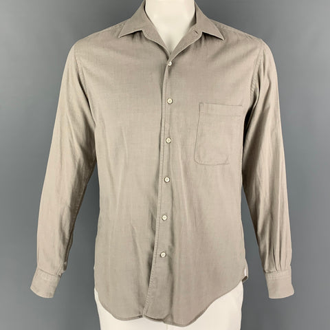 LORO PIANA Size M Grey Cotton Button Up Long Sleeve Shirt