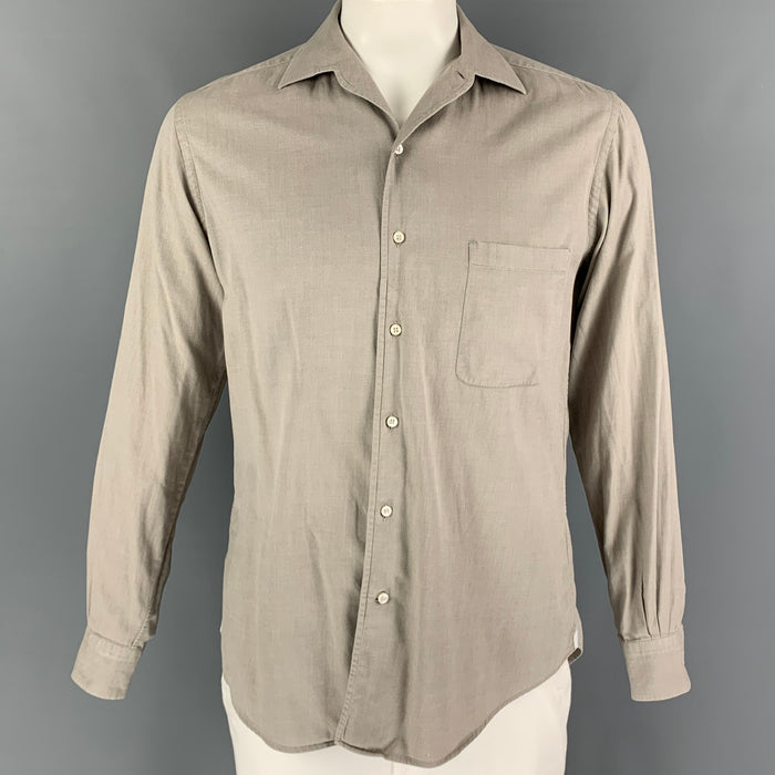 LORO PIANA Size M Grey Cotton Button Up Long Sleeve Shirt