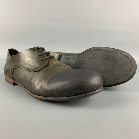 MARSELL Size 10 Olive & Black Color Block Leather Cap Toe Lace Up Shoes