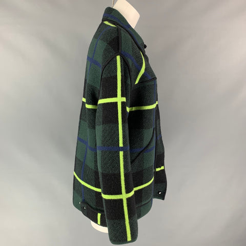 M MISSONI Size S Green & Back Knitted Plaid Virgin Wool Oversized Coat
