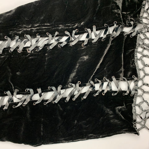 ADRIENNE LANDAU Black Velvet Lace Up Ribbon Fringe Scarf