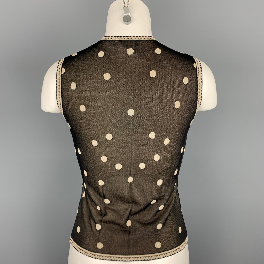 CHANEL Size 8 Black & Cream Knitted Floral Viscose V-Neck Vest