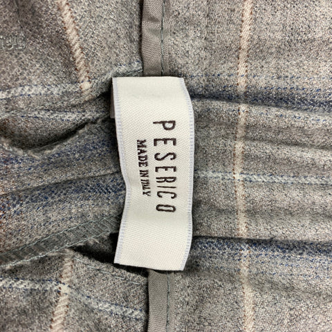 PESERICO Taille 6 Pantalon habillé à carreaux en laine vierge grise et bleue