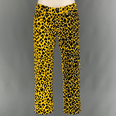 R13 Size XS Yellow Black Animal Print Cotton Notch Lapel  Suit