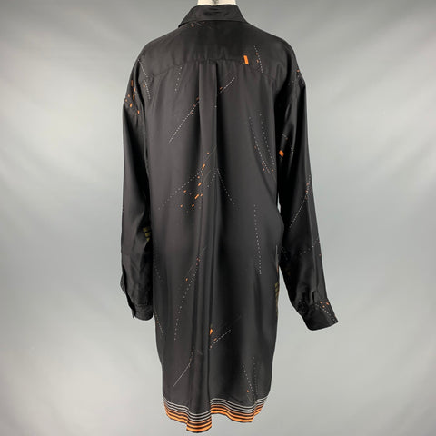 DRIES VAN NOTEN Size XS Black Orange White Silk Print Tunic Shirt