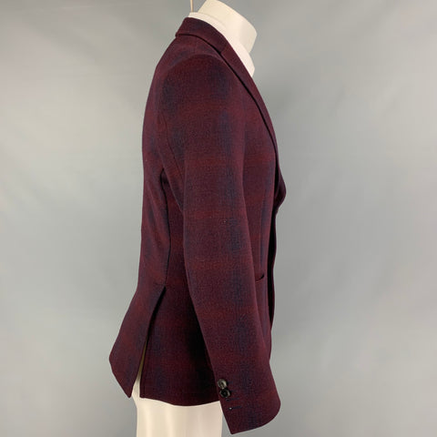 ETRO Size 38 Burgundy Navy Plaid Wool Single Breasted Nuovo Jersey Sport Coat