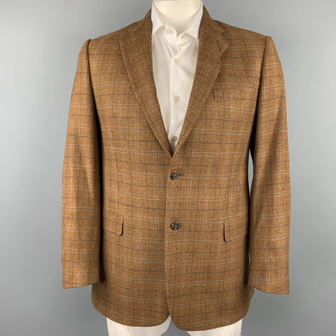 BURBERRY LONDON Size 42 Brown Plaid Wool / Cashmere Notch Lapel Sport Coat