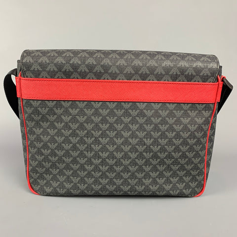 EMPORIO ARMANI Charcoal & Grey Monogram Canvas Cross Body Bag
