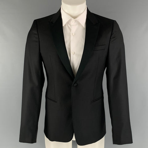 EMPORIO ARMANI Size 36 Black Solid Wool Tuxedo Sport Coat
