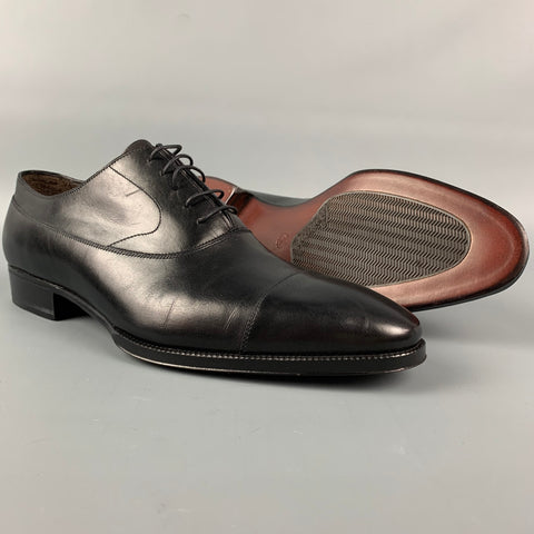 BRIONI Size 9 Black Leather Cap Toe Lace Up Shoes