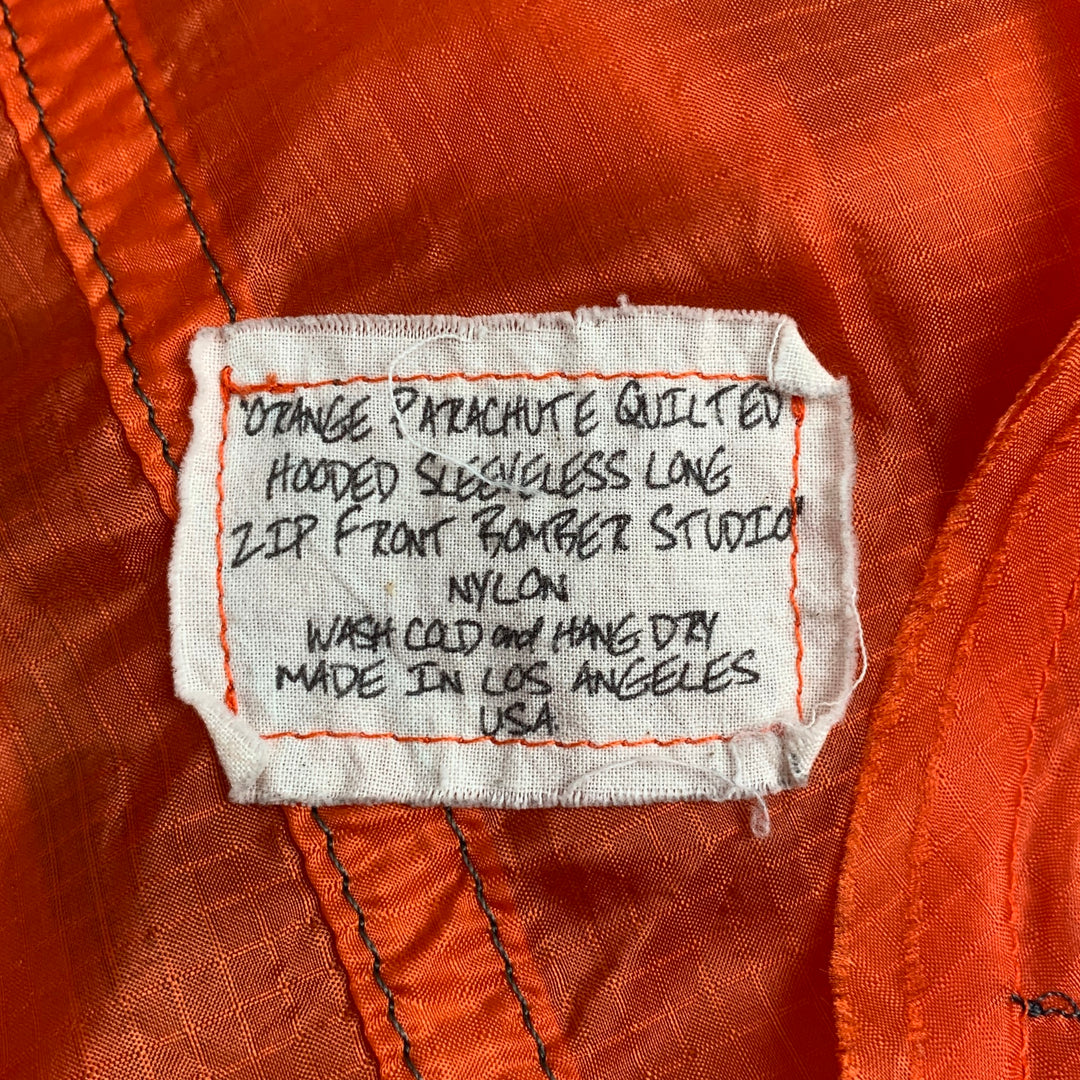 GREG LAUREN Size XS Orange Contrast Stitch Zip Up & Hood Parachute Quilted Vest