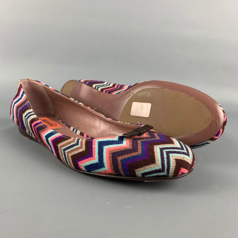 MISSONI Size 8 Multi-Color Fabric Zig Zag Bow Flats