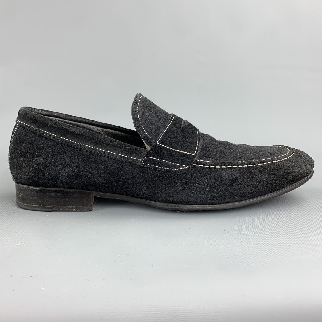 TO BOOT NY Size 10.5 Black Contrast Stitch Suede Slip On Penny Loafers