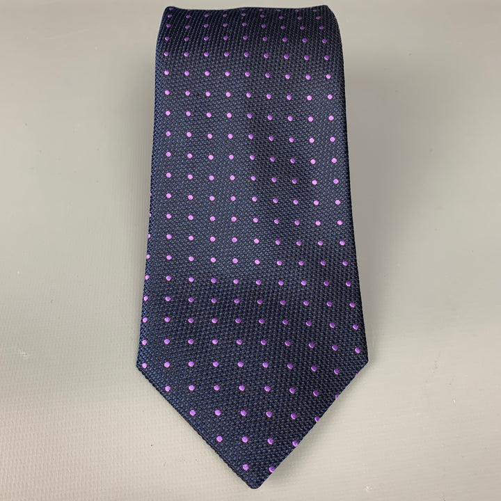 ERMENEGILDO ZEGNA Navy & Purple Dots Silk Tie